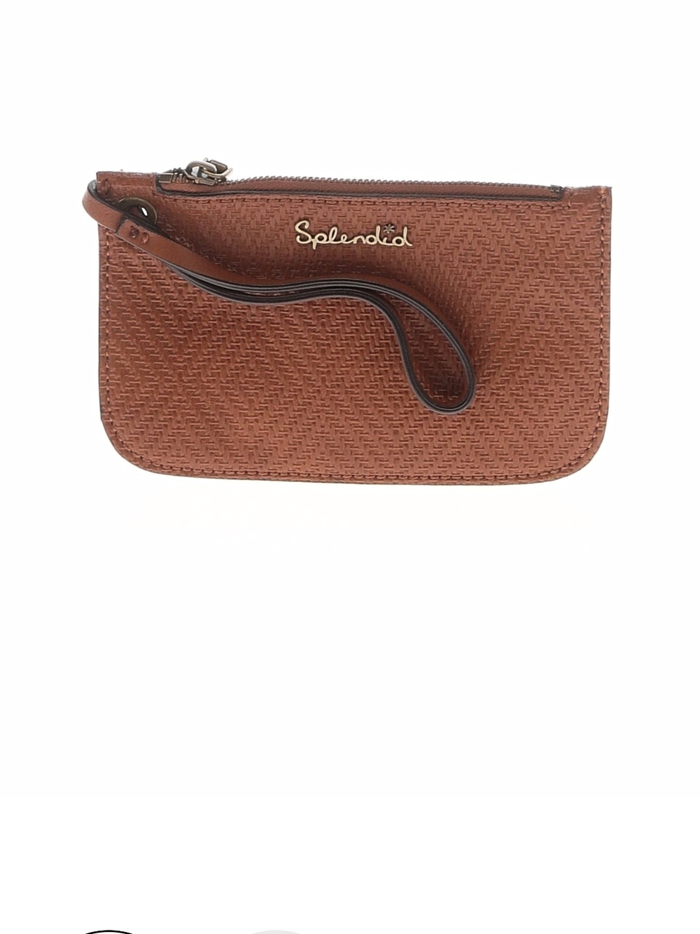 Splendid Tan Woven Wristlet Pouch with Gold Logo
